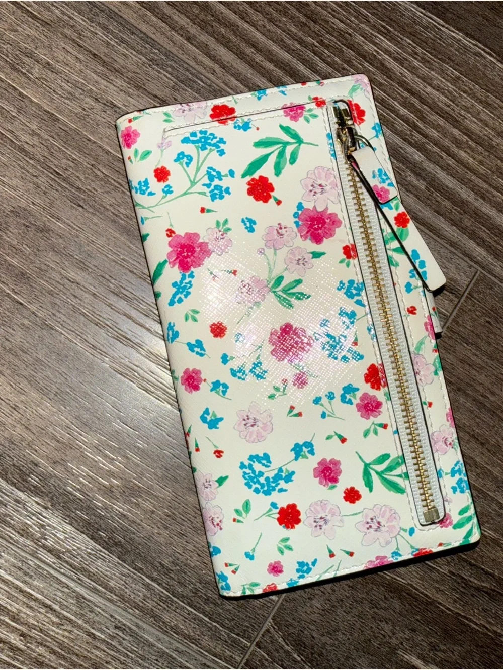 kate spade Cream Floral Snap Wallet with Pink, Blue & Red Blooms